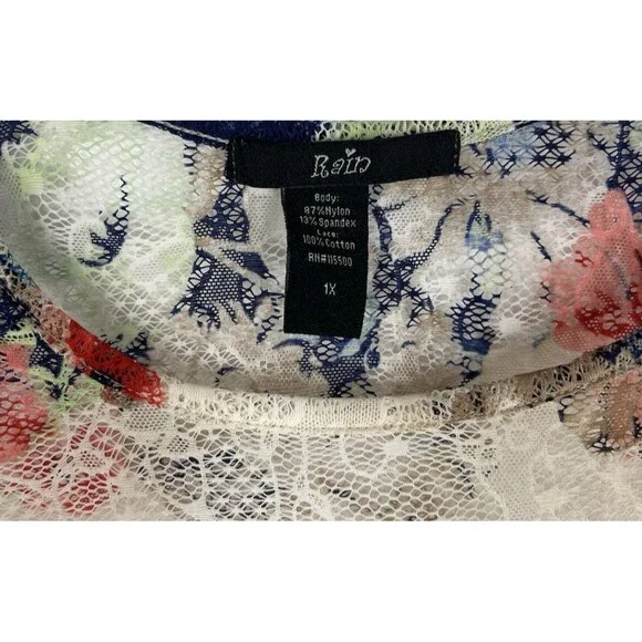 RAIN Lace Top Women's 1X Floral Kimono Sleeve Blouse Round Neck Ruffles Boho - Picture 5 of 8